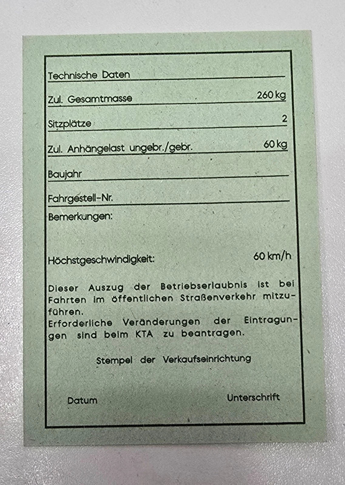 Simson KTA Papiere DDR S51 Typ 1477-4 Blanko