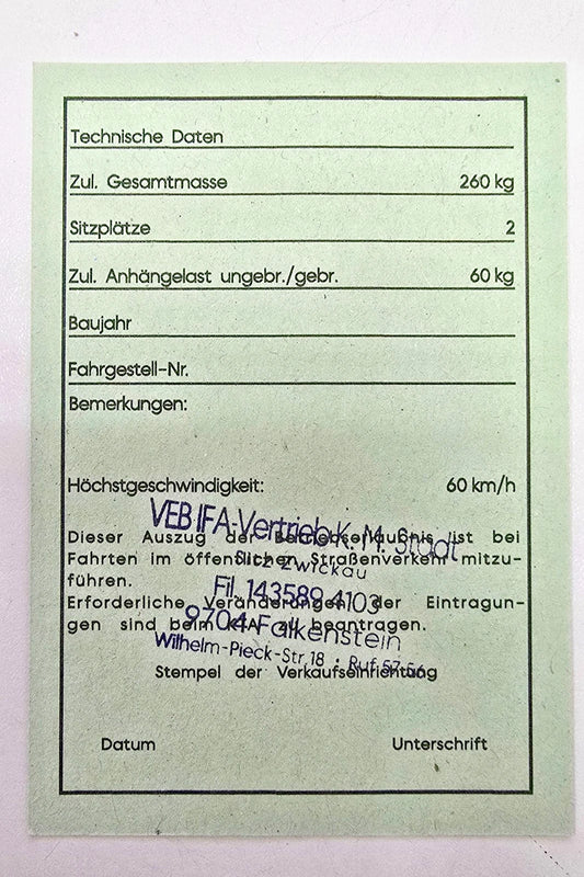 Simson KTA Papiere DDR S51 E Typ 1477-5 Blanko