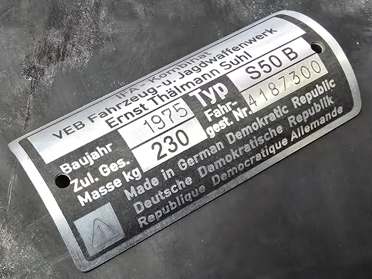 IFA Typenschild Simson S50 1974 / 75 230kg - Kundenwunsch Nachfertigung