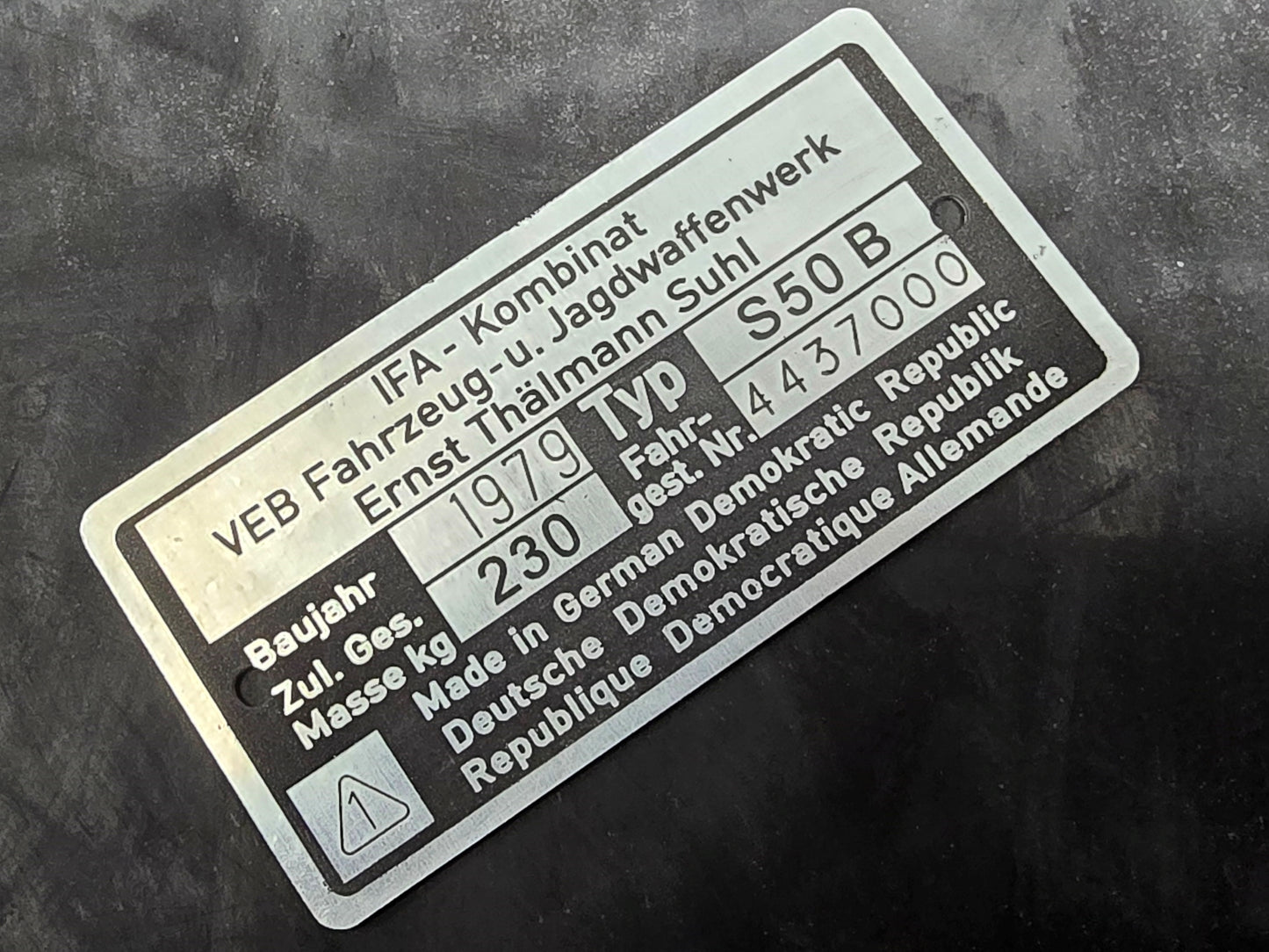 IFA Typenschild Simson S50 ab 1979 230kg - Kundenwunsch Nachfertigung