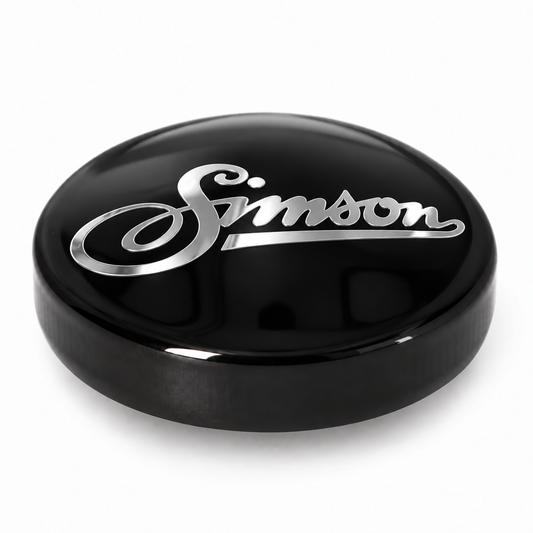 Tankdeckel Simson Schriftzug - Schwarz/Chrom Hochglanz