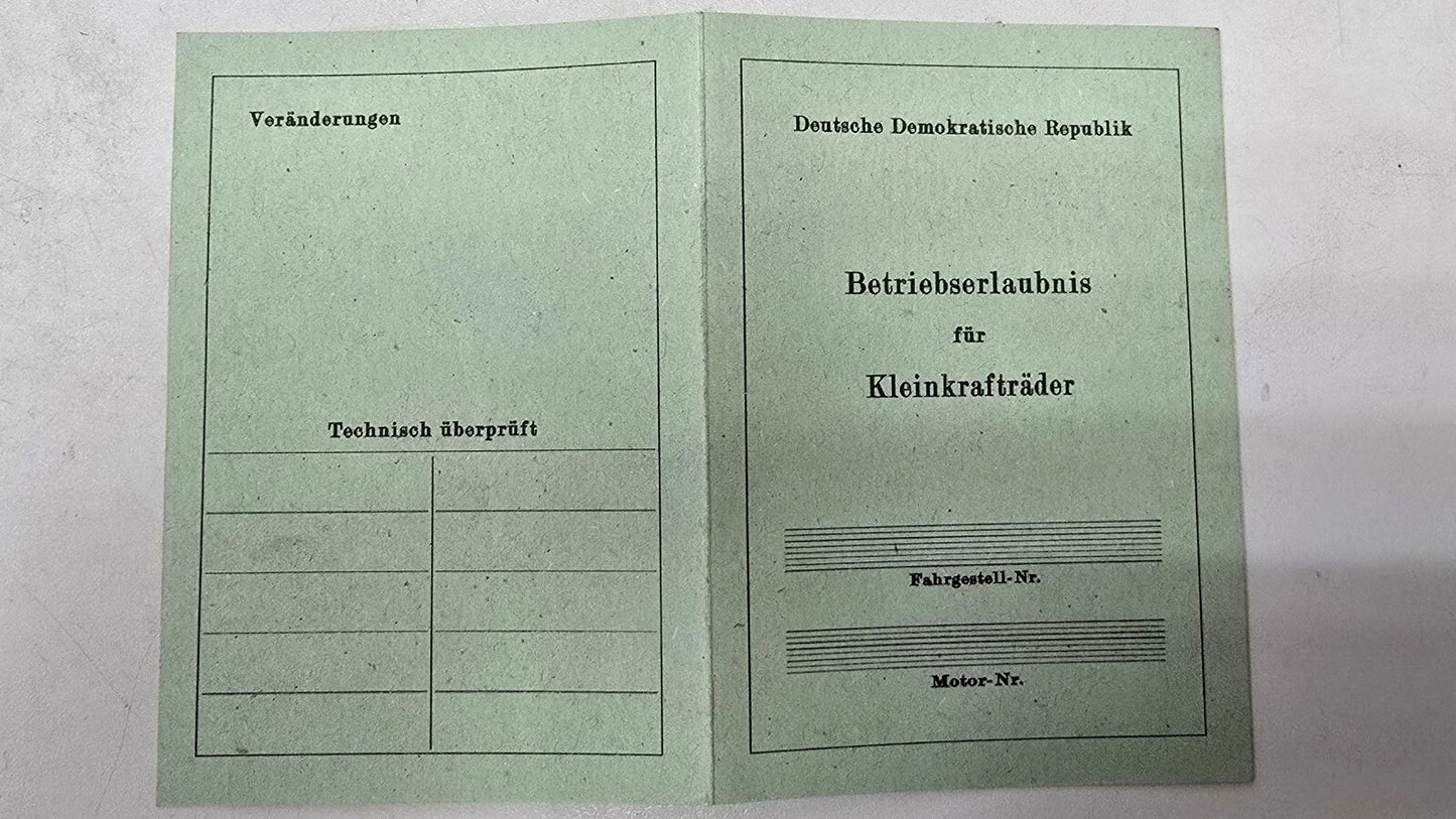 Simson Registrierschein DDR  S51 B1-3 B1-4 B2-4 Blanko Typ 1477-2/-3/-4